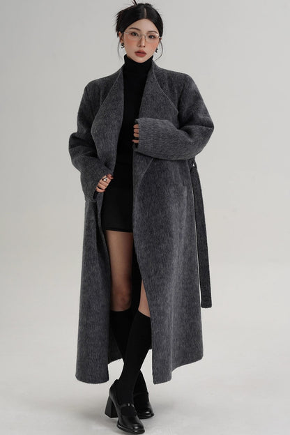 Elegant Gray-Blue Wool Coat