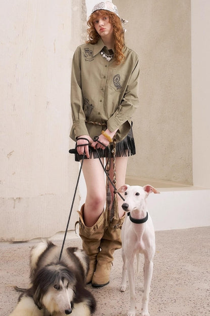 Cashew Flower Embroidered Long Sleeve Shirt