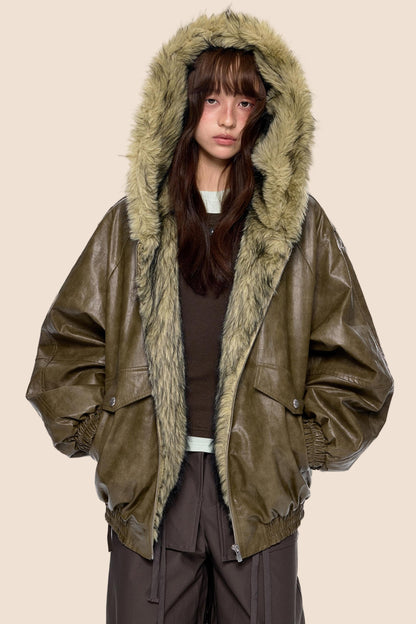 Vintage Fur Hooded Jacket
