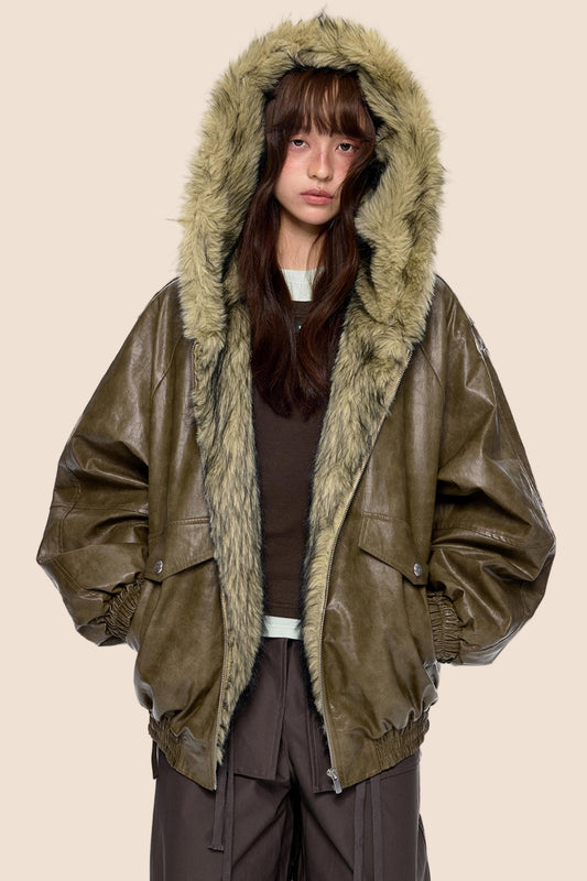 Vintage Fur Hooded Jacket