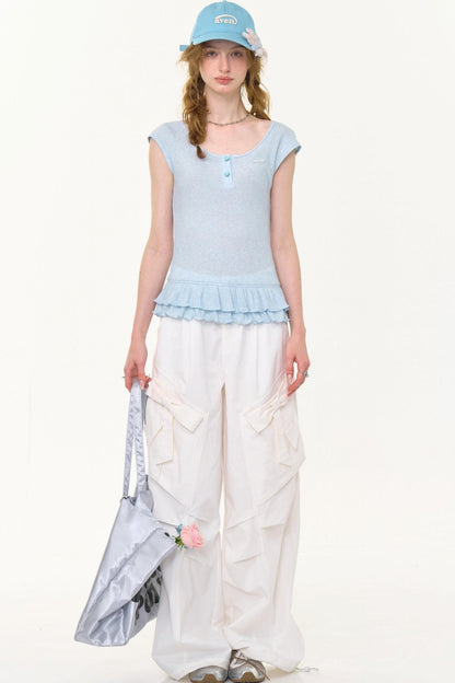 Retro White High-Waist Wide-Leg Pants