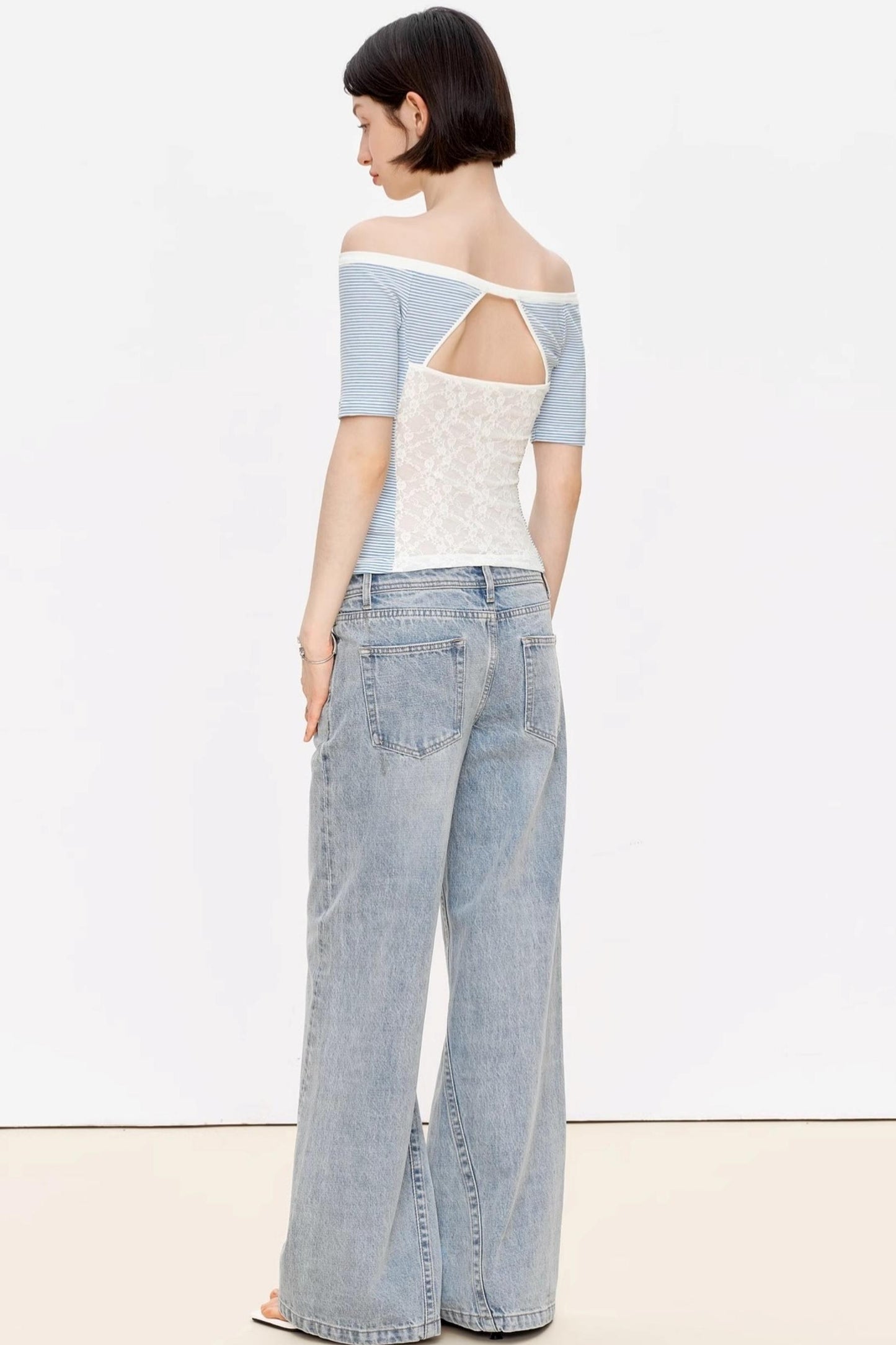 Blue Asymmetrical Lace Top