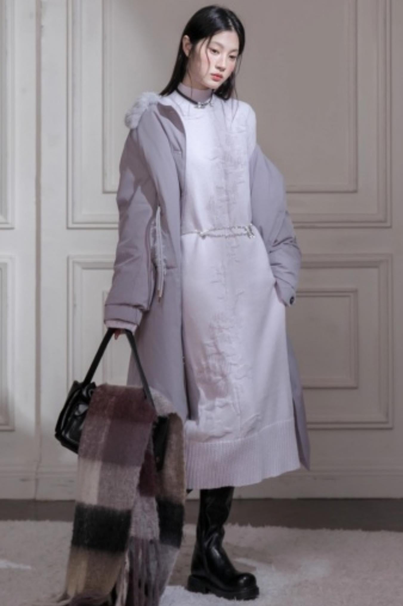 Light Purple Wool Floral Dress Set