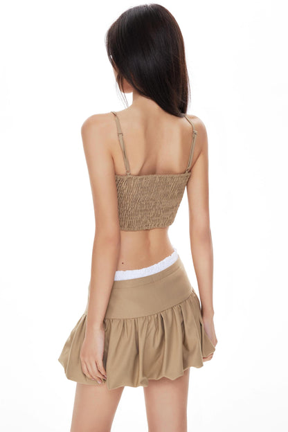 Khaki Cropped Jacket Skirt Set-Up