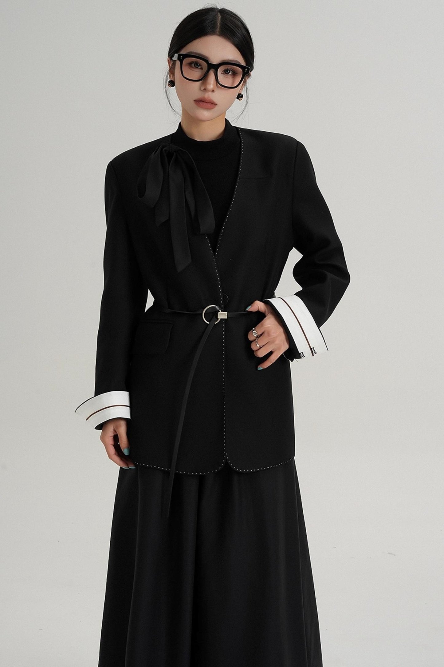 High-End Belted Long Sleeve Blazer