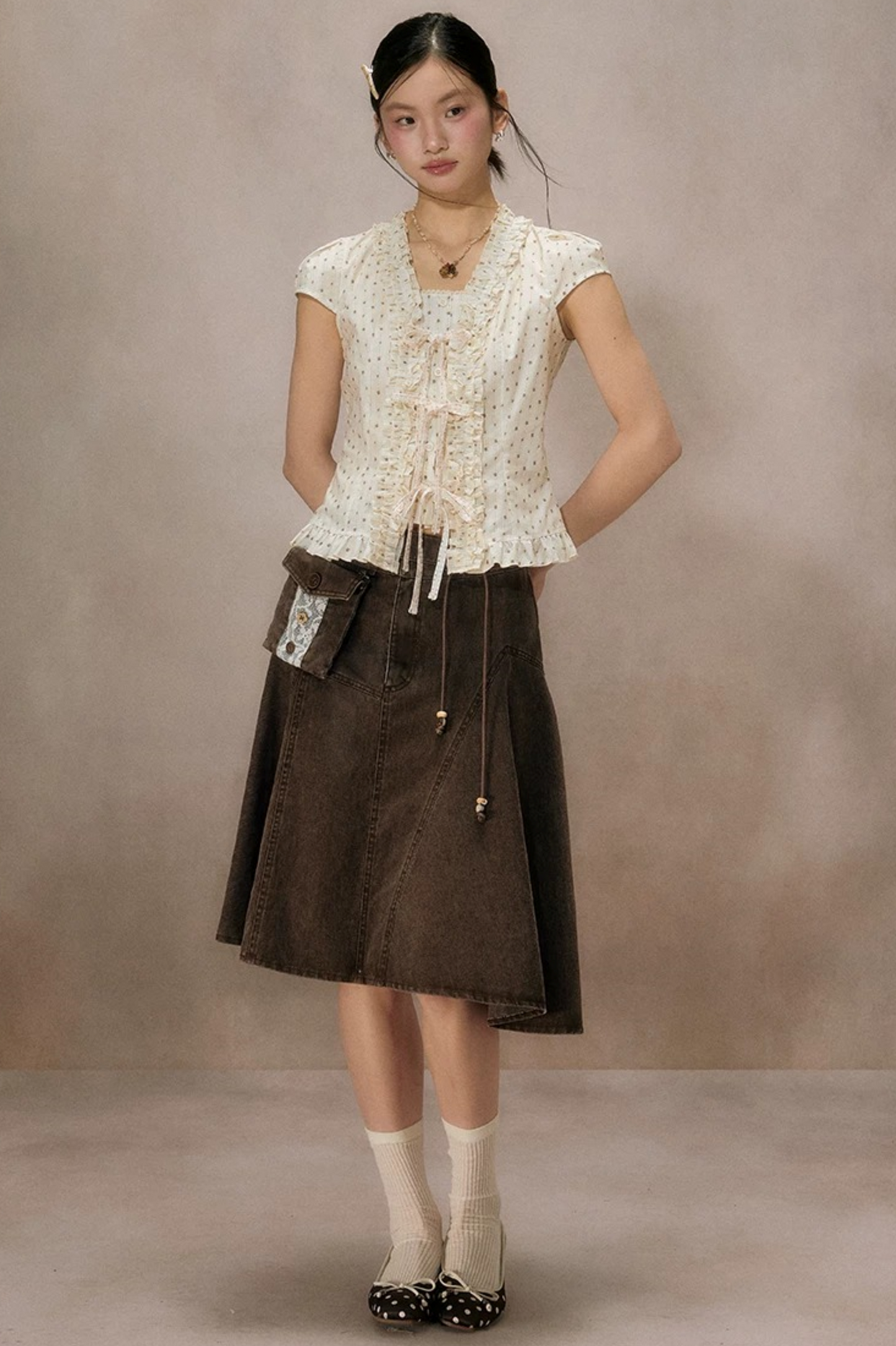 Ruffled Lace Trim Blouse
