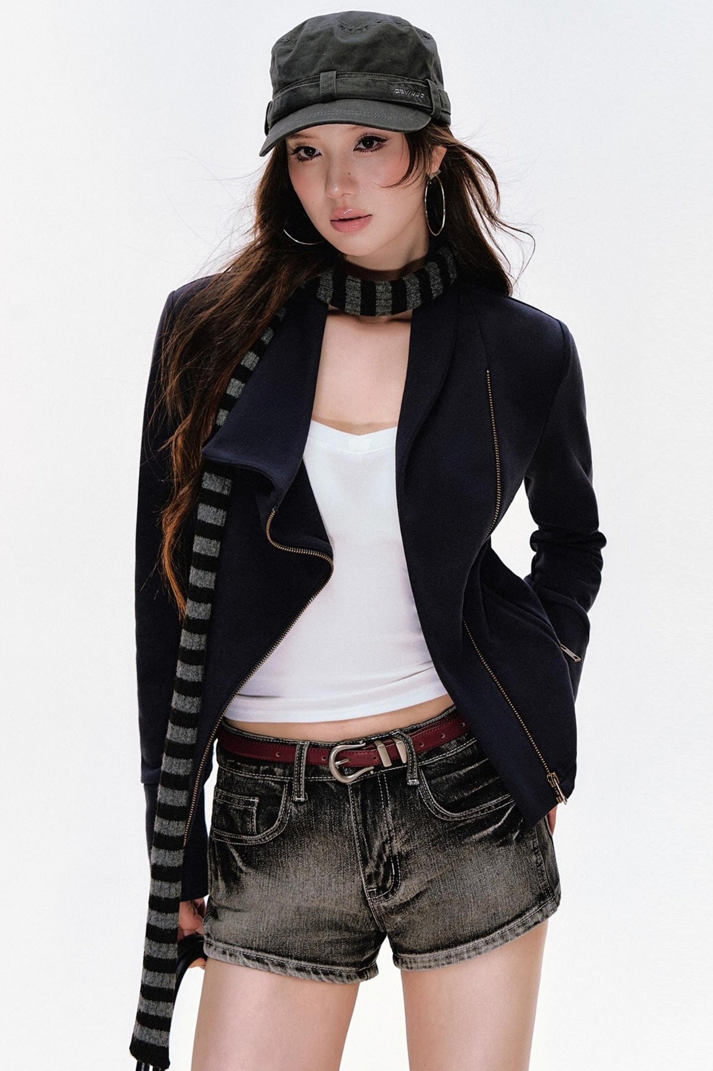 Lapel Diagonal Placket Short Jacket