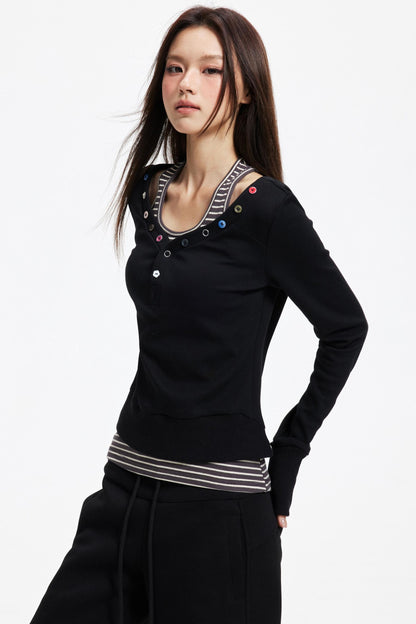 Big V-Neck Knitted Sweater Set-Up