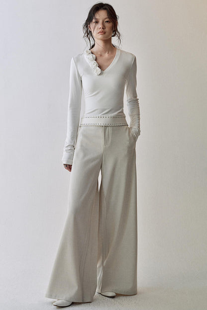 Elegant V Neck Flower T-Shirt