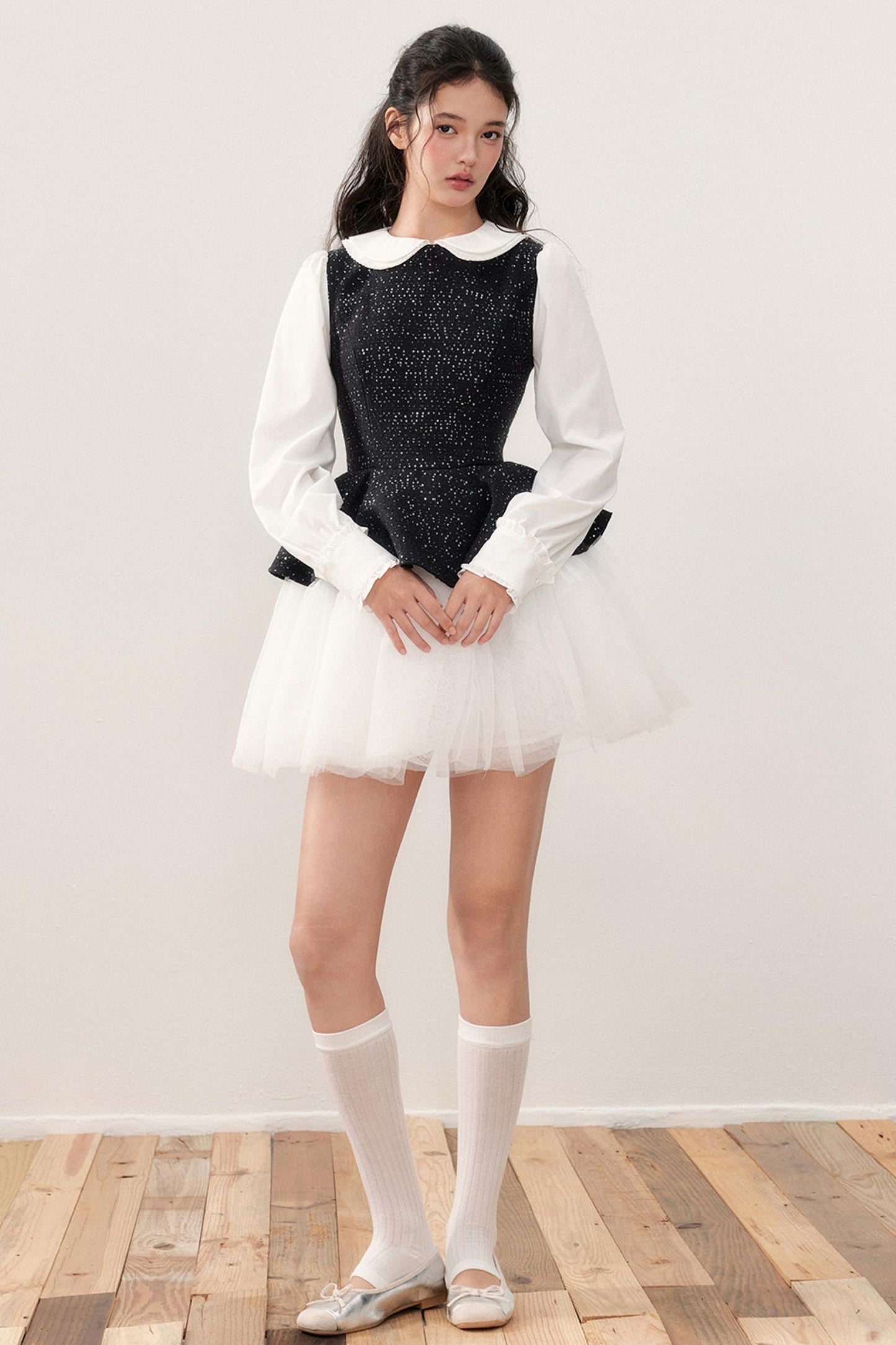 Doll Collar Princess Patchwork Puffy Dress