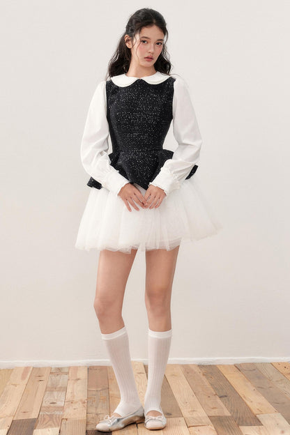 Doll Collar Princess Patchwork Puffy Dress