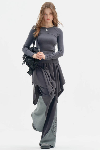 롱 슬리브 레트로 토끼 티셔츠 