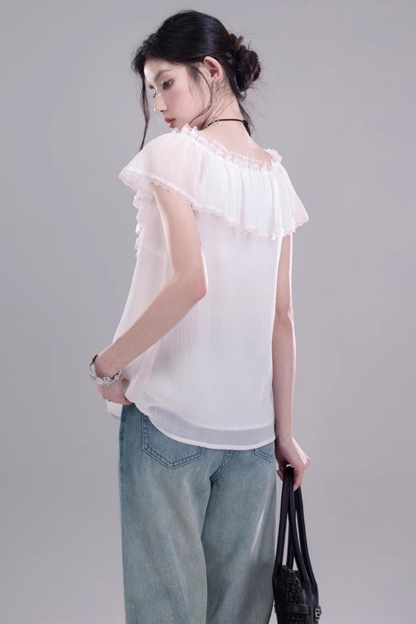 Sea Lace V-Neck Chiffon Top