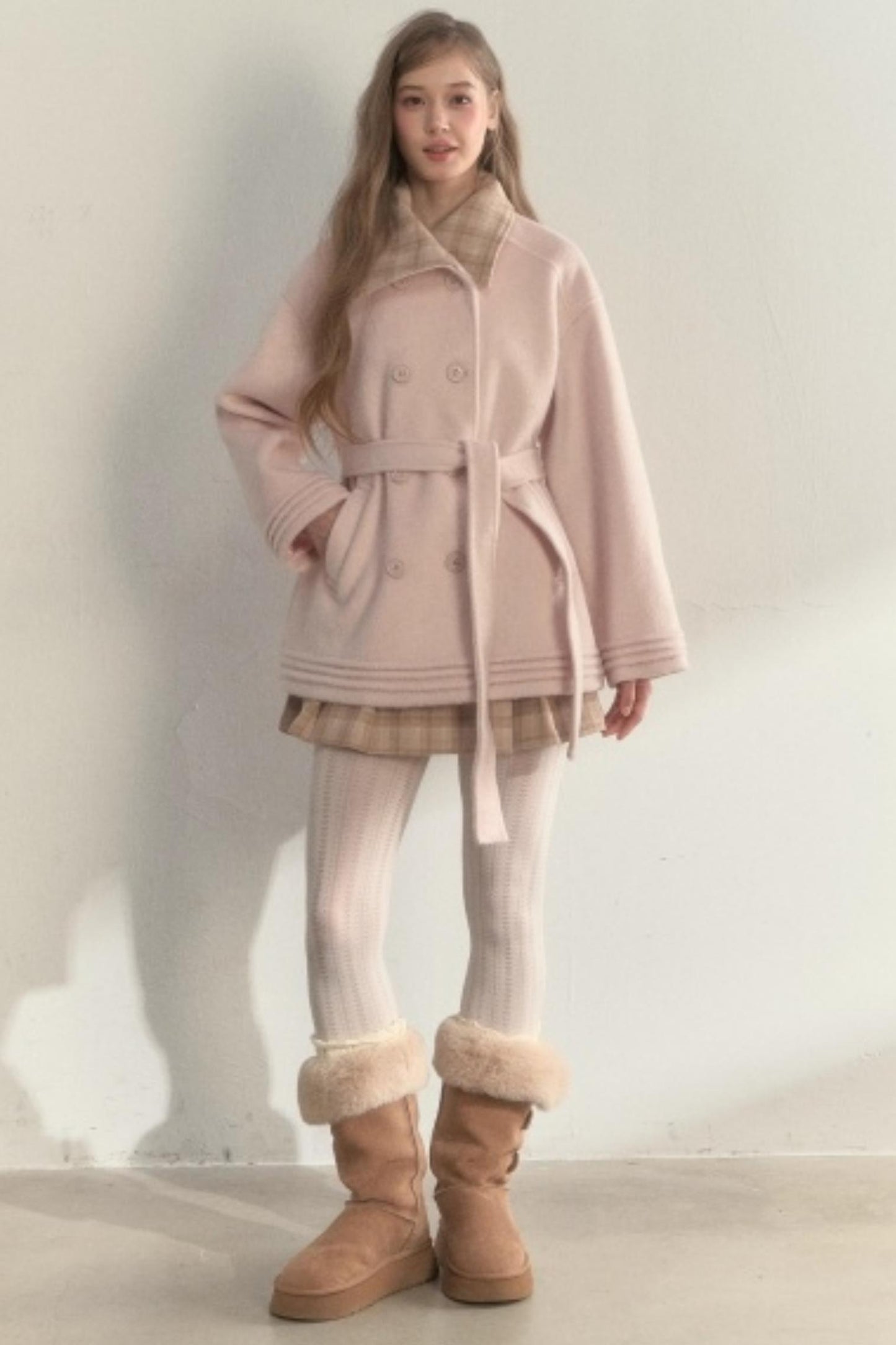 Plaid Double-Breasted Wool Coat