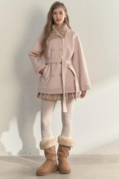 Plaid Double-Breasted Wool Coat