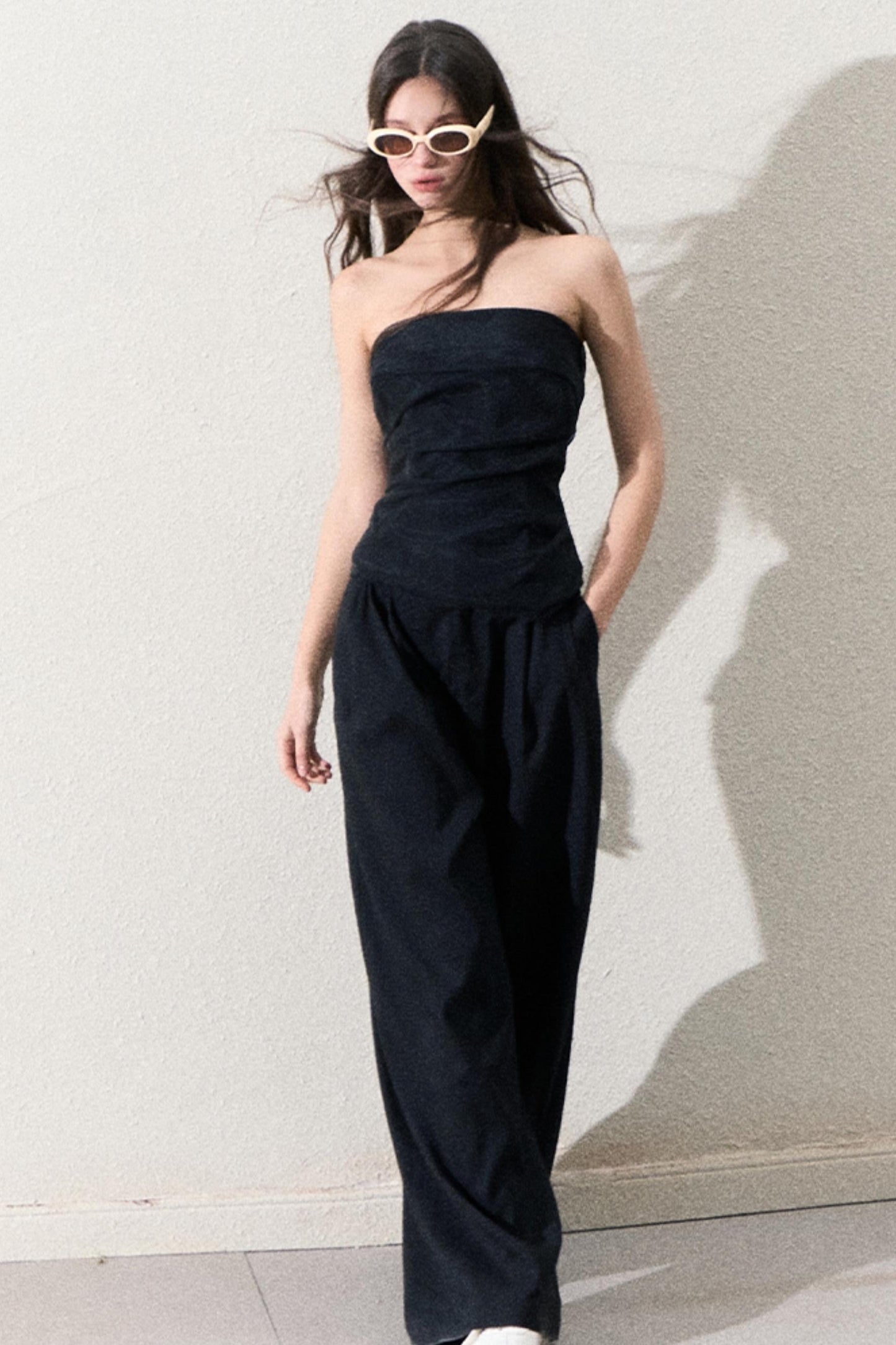 캐주얼 슬림 자켓 & 와이드 레이스 팬츠 세트 