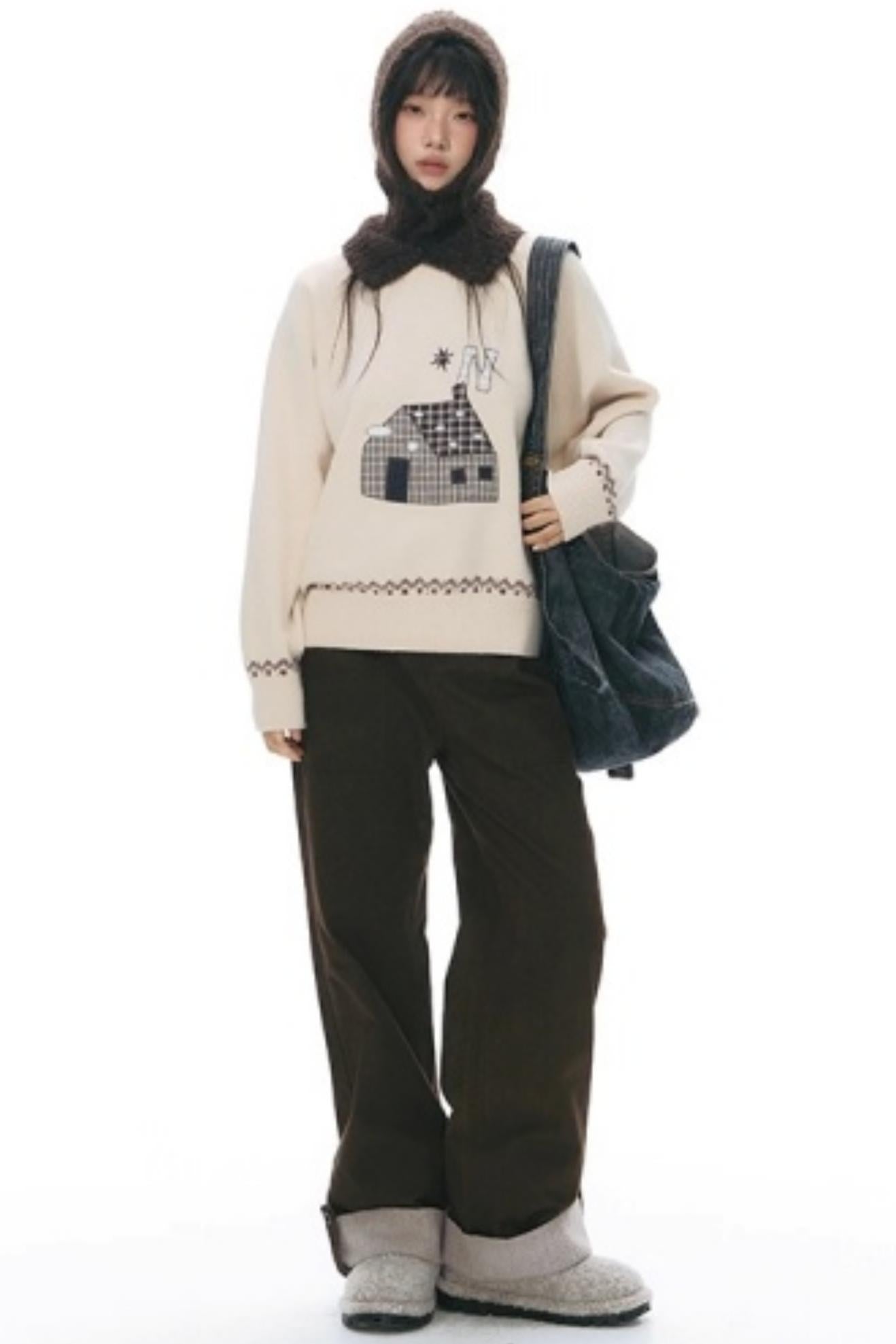 Color Block Embroidery Sweater