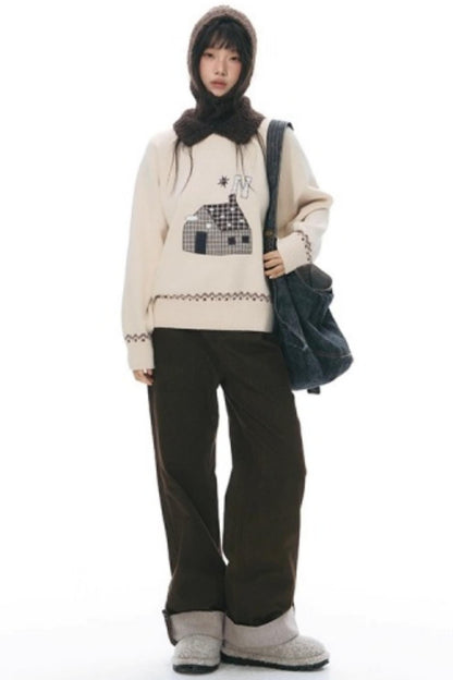 Color Block Embroidery Sweater