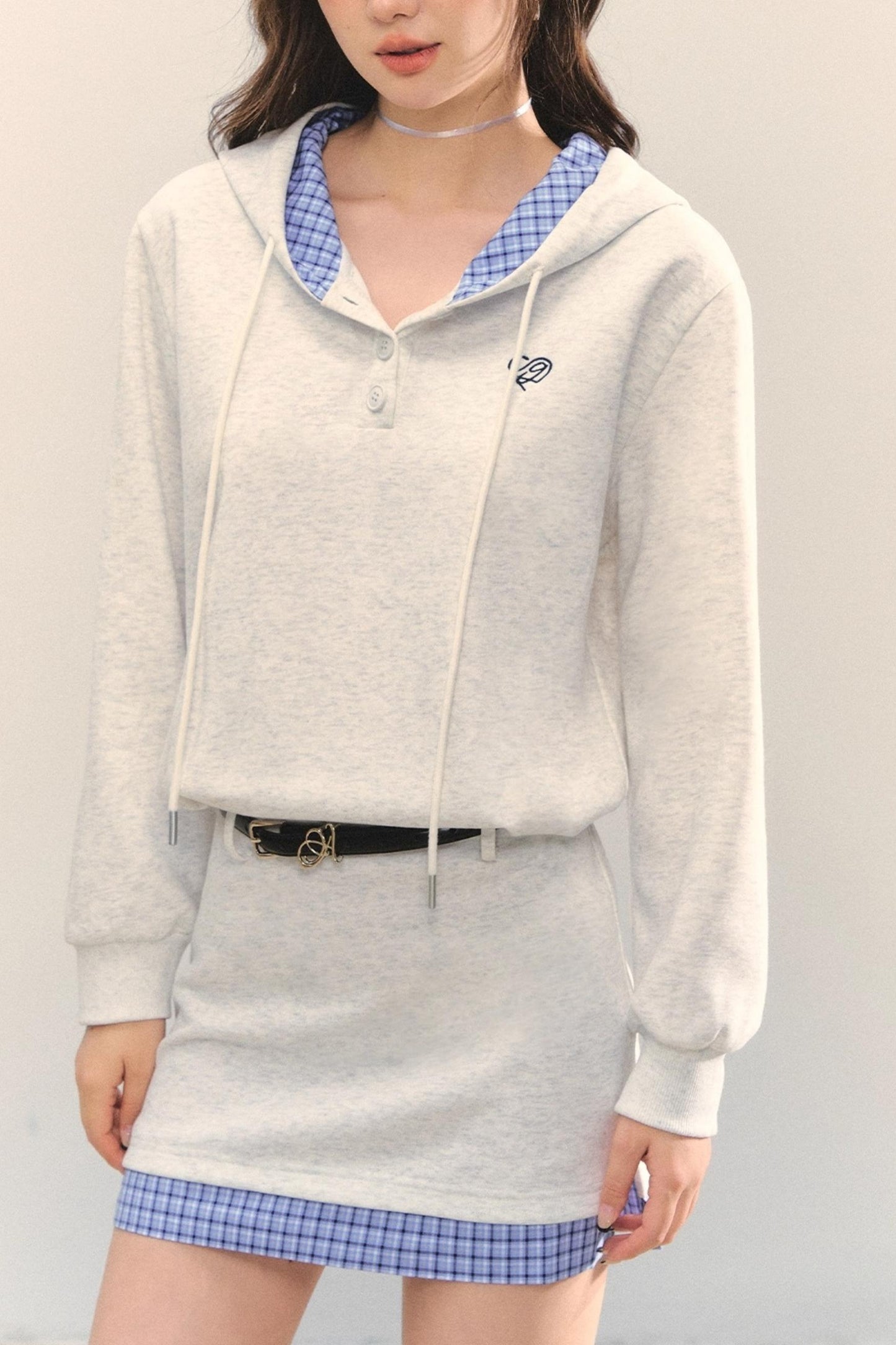 Plaid Patchwork Hoodie Sweatshirt Dress