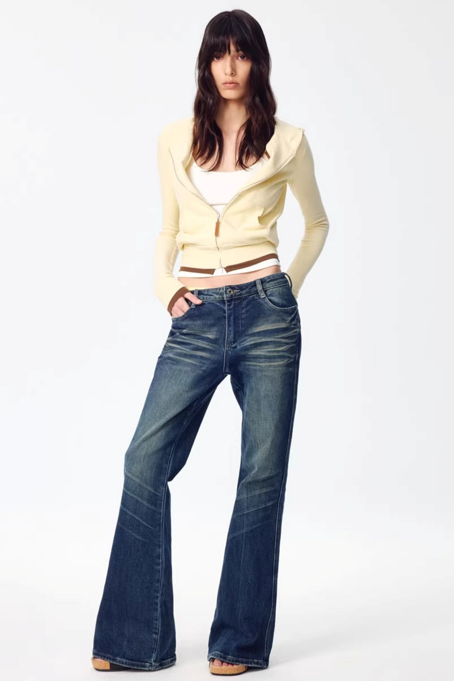 Color-Blocked Zipper Sweatshirt Top Set-Up