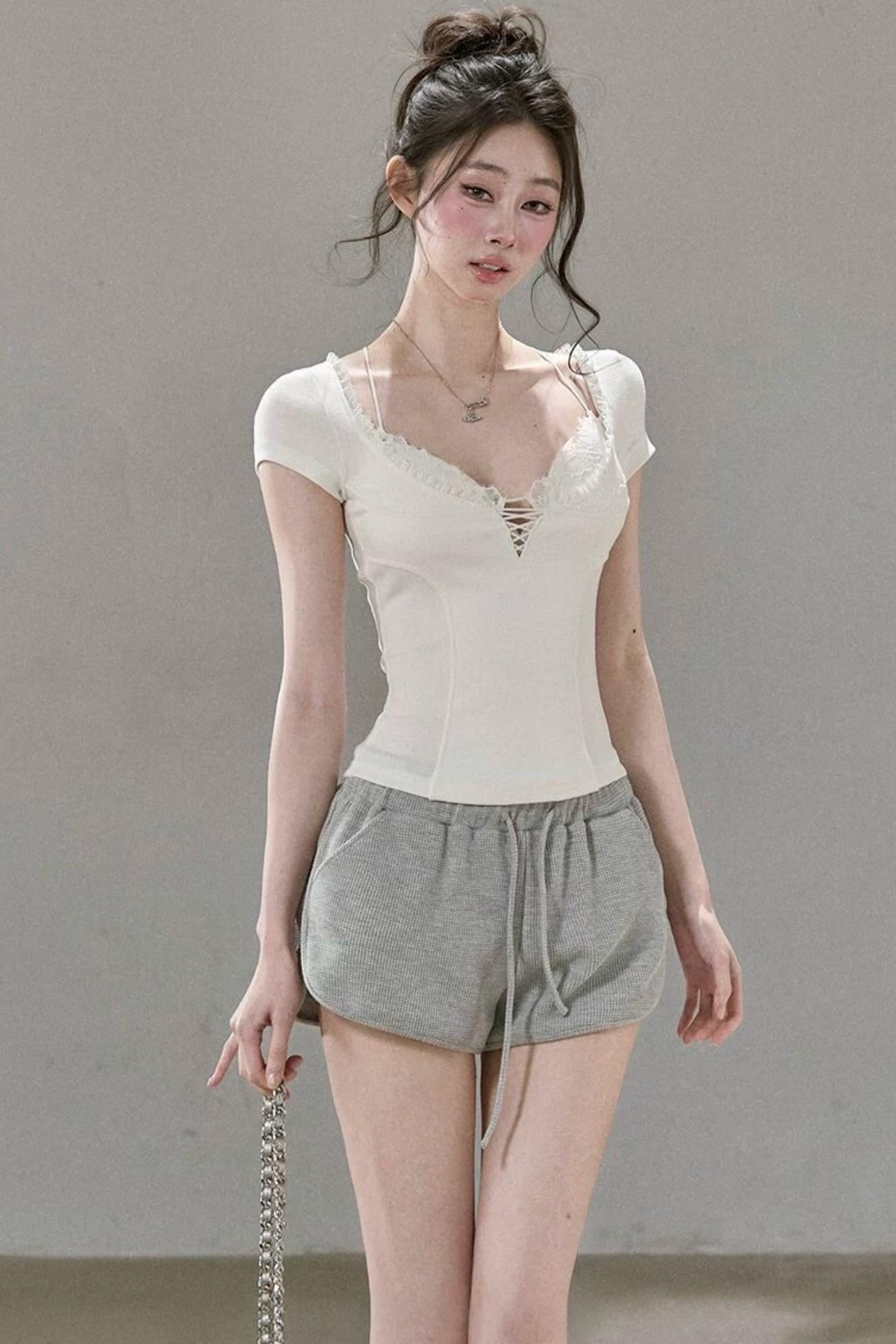 Pleated Floral Wide-Leg Shorts