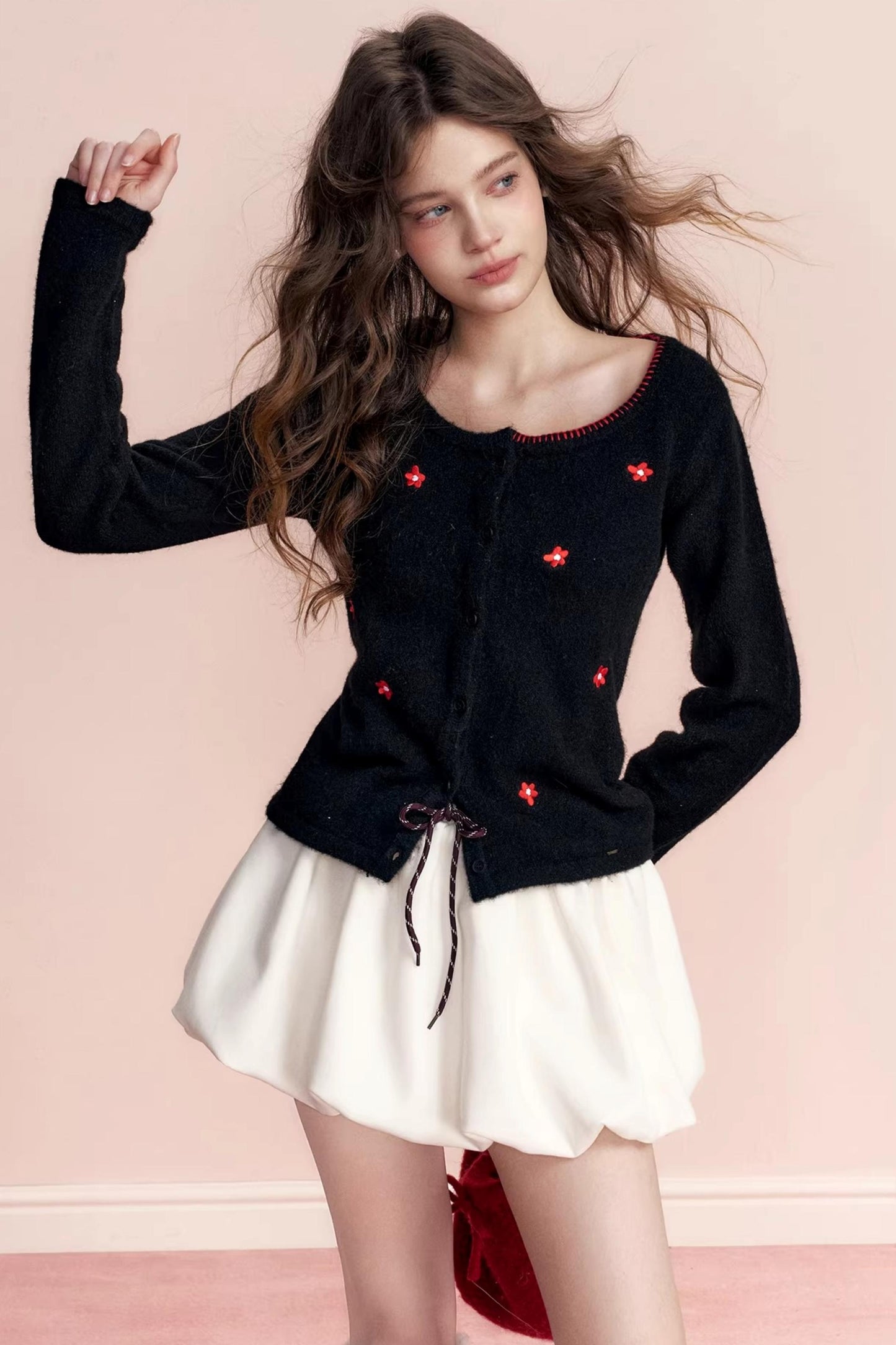 Color-Blocked Velvet Wool Cardigan