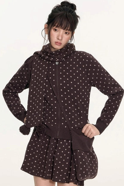 Polka Dot Hooded Knit Sweater Skirt Set-Up