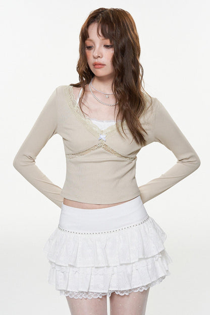 Khaki Lace-Up Long Sleeve Top