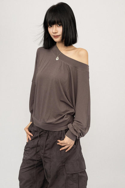 Autumn Off-Shoulder Long T-Shirt
