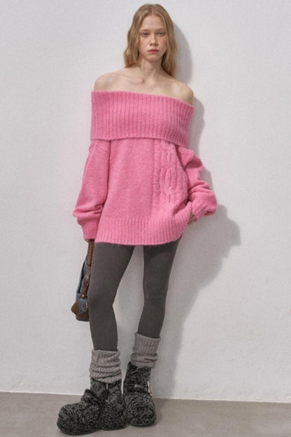 Cable-Knit Wool Off-Shoulder Sweater
