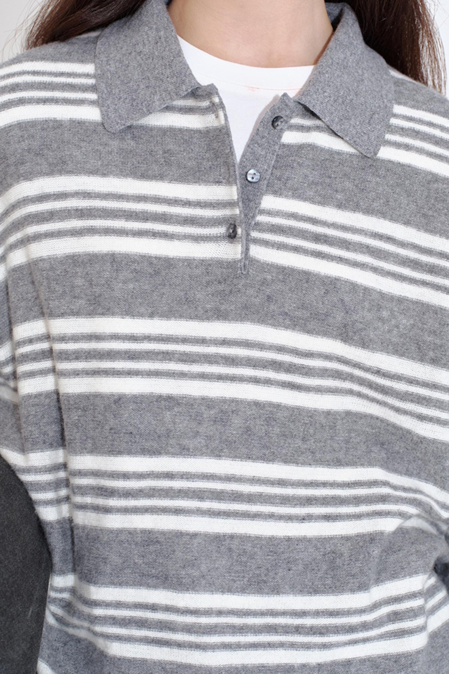 Soft Glutinous Texture Striped Polo Top