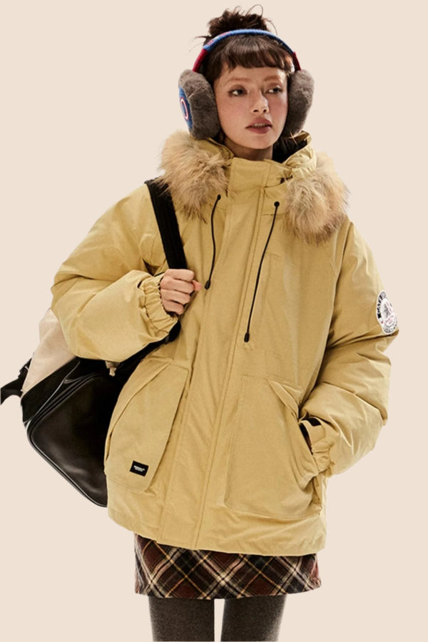 Vintage Pelzkragen Kapuzenjacke 