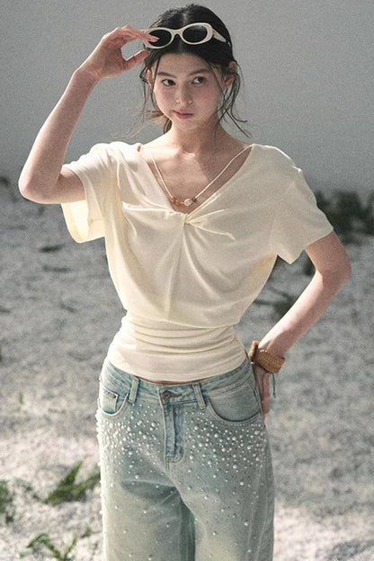 White Breaths V-Neck Top