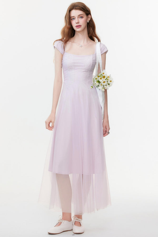 Lilac Square Neck Slim Dress