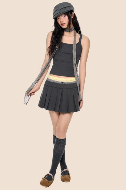 Plaid Patchwork Pleated Skirt