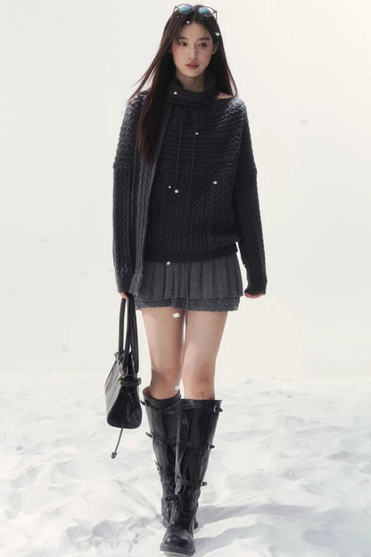 Vintage Twist Knit Off-Shoulder Sweater