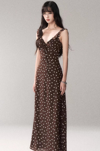 Brown Polka Dot Strap Dress