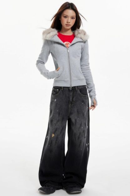 Fur Collar Slim Cotton Hooded Jacket