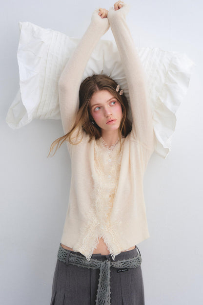 Wool Lace V-Neck Knit Top