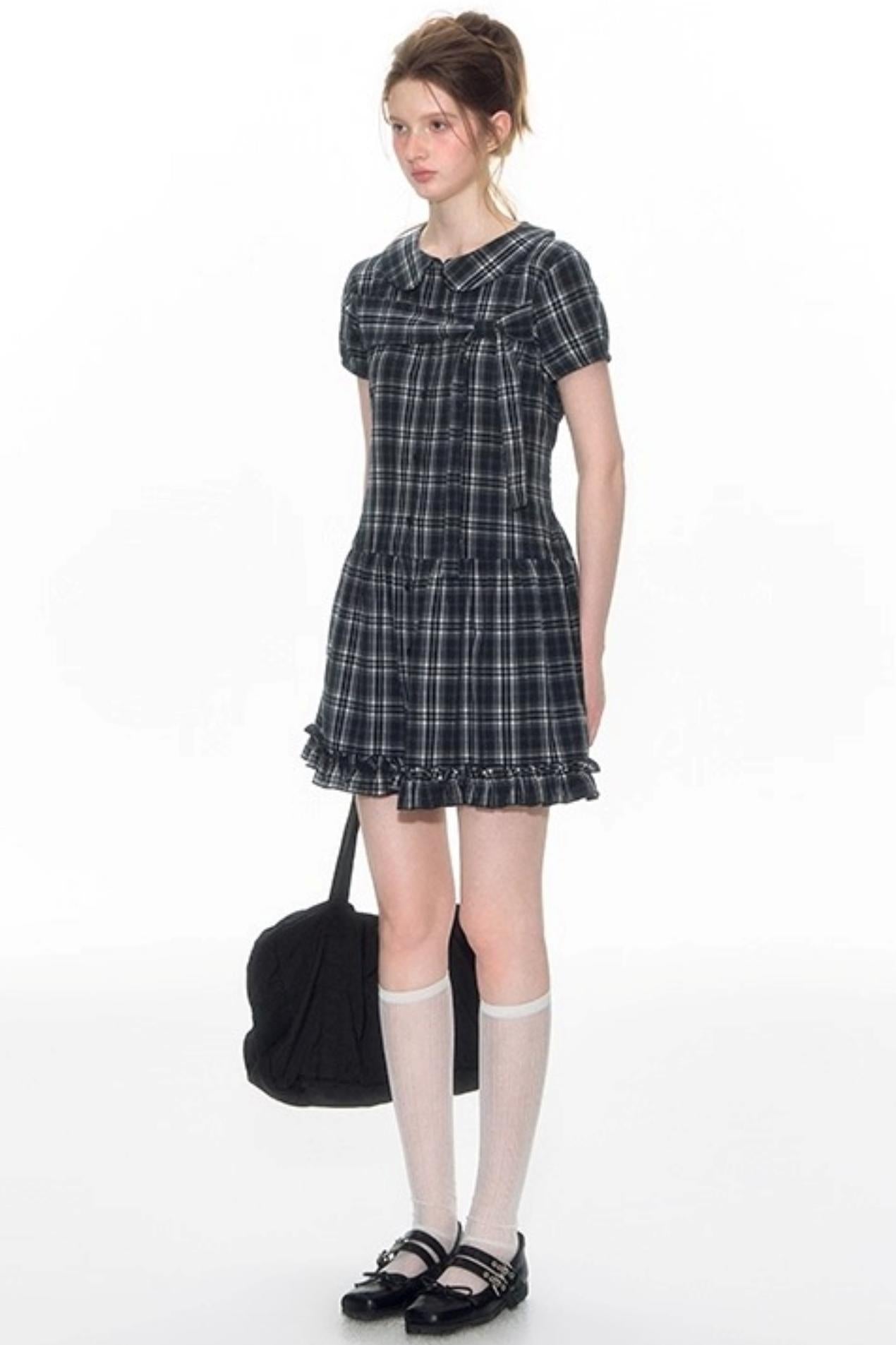Original Lace-up Plaid Dress
