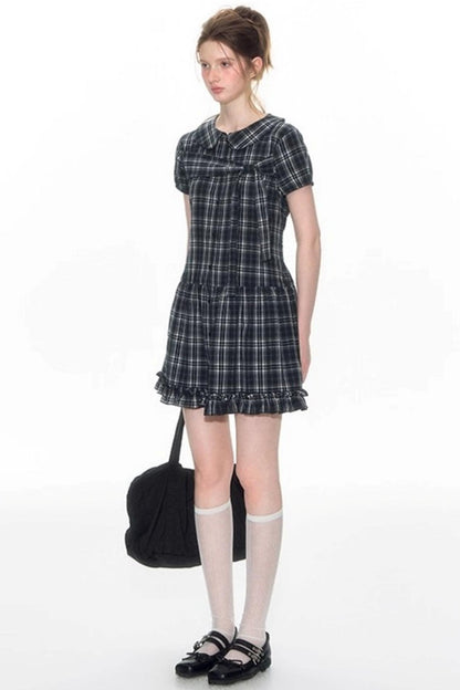 Original Lace-up Plaid Dress