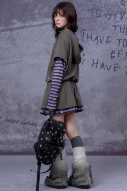 Purple Spirit Fake Two Hooded Dress