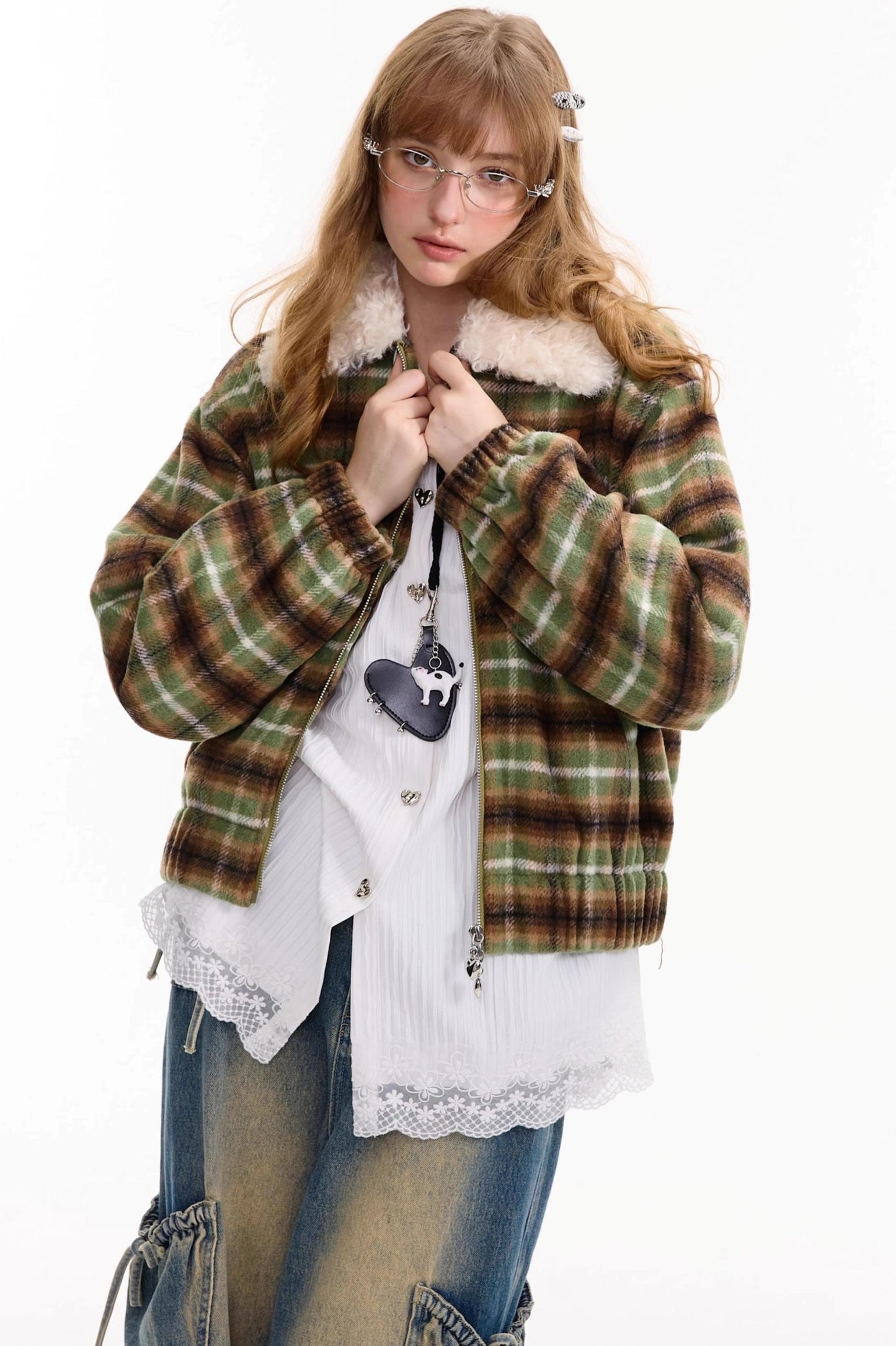 Winter Retro Green Plaid Jacket