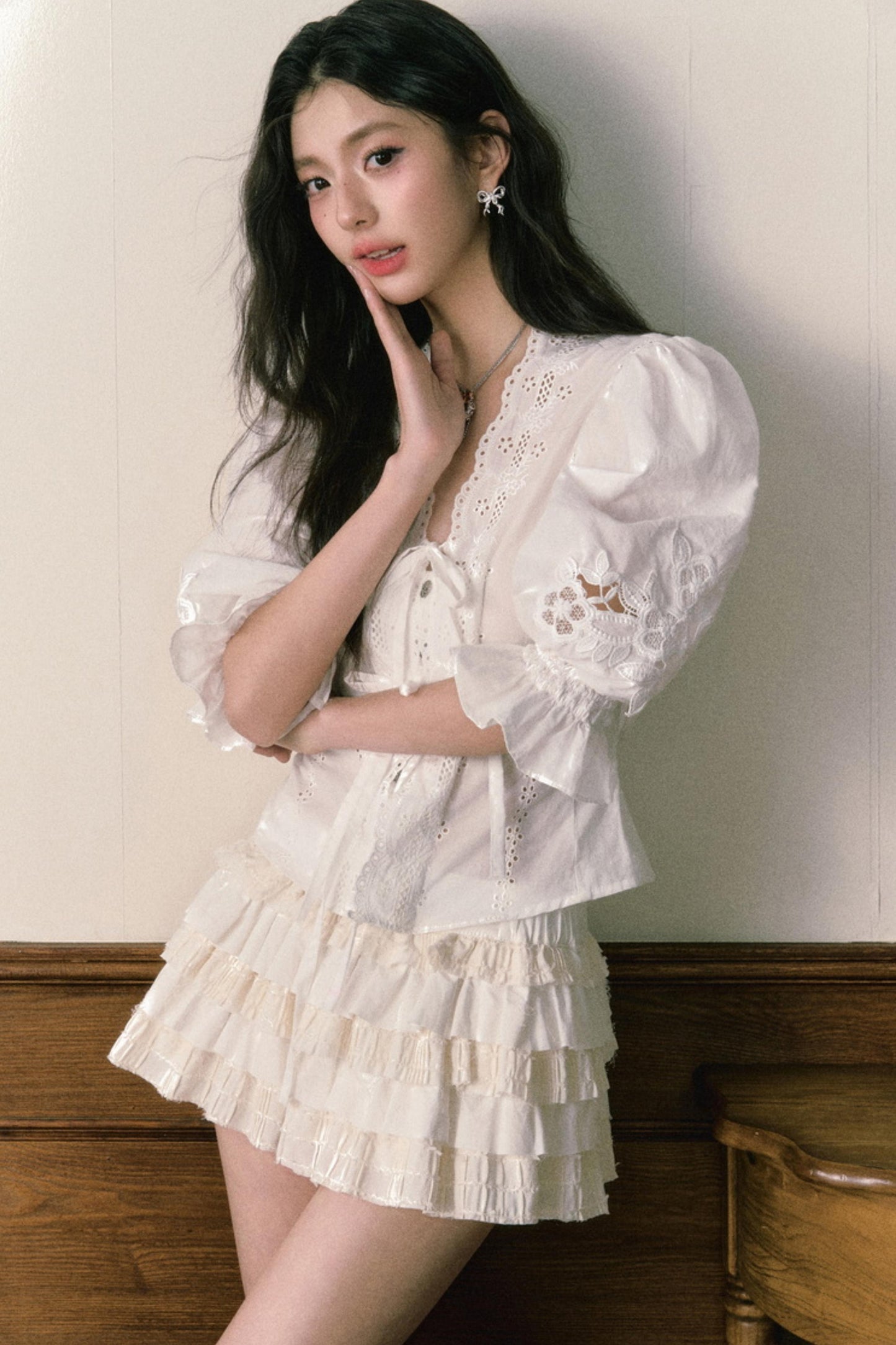 Bubble Sleeve Two Piece Cake Skirt Set-Up