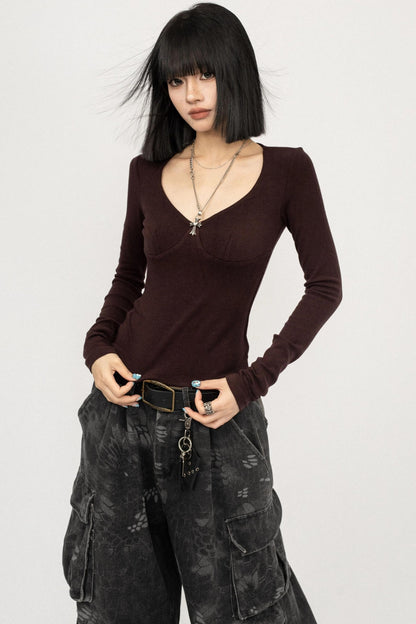 Sweet and Cool Gray Long-Sleeved Top