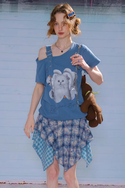 Summer Cat Off-The-Shoulder Top