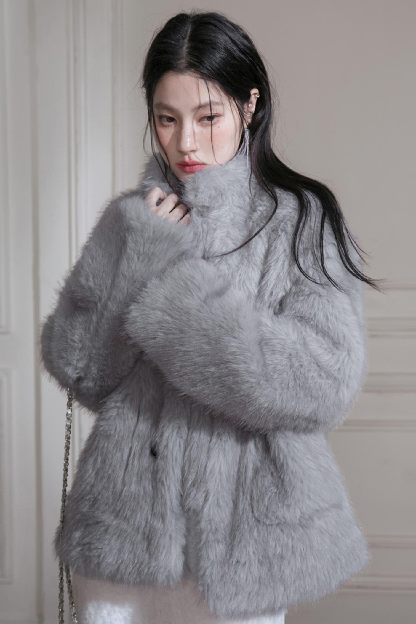 Frost Gray Reversible Fur Jacket