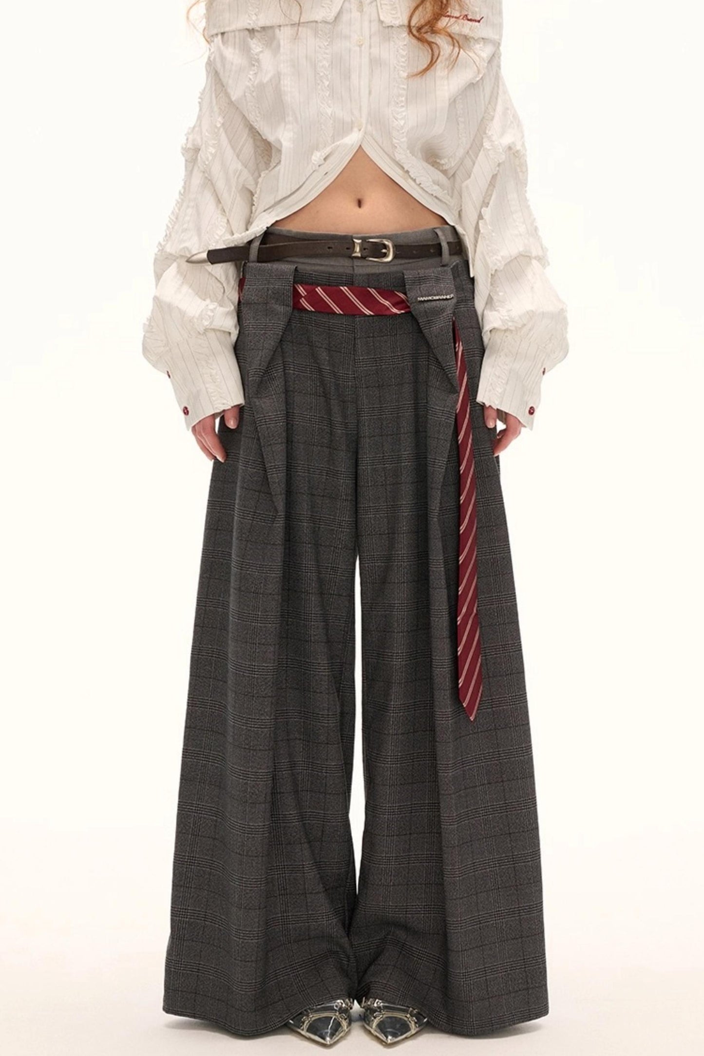 Double Waisted Plaid Straight Pants
