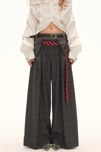 Double Waisted Plaid Straight Pants