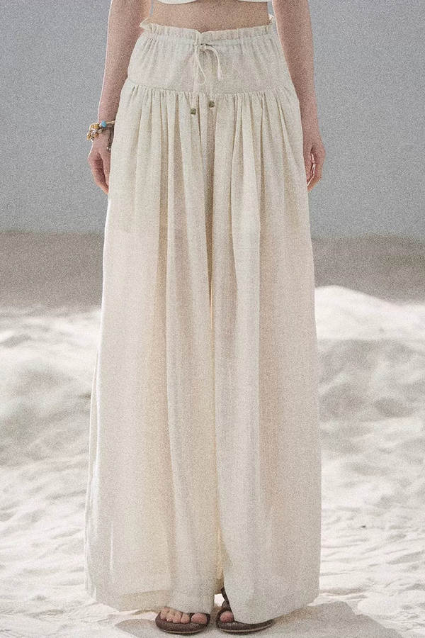 Watercolor Chiffon Wide-Leg Pants